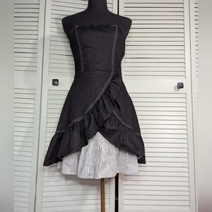 Miss Sixty Black Denim dress with Striped ruffles